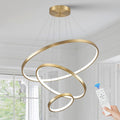3 Ring Modern LED Chandelier Gold Dimmable Round Chandeliers, LED Circular Pendant Light Fixture with Remote Control for Living Room, Dining Room, Office, Entry, Bedroom