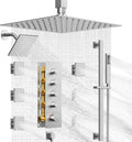 Dual Shower Heads Shower System: Aposhion Thermostatic Shower System - 16' & 6' Rainfall Shower Heads with Handheld Sprayer & 6 Body Massage Jets, Bathroom Shower Faucet Set with Valve, Brushed Nickel