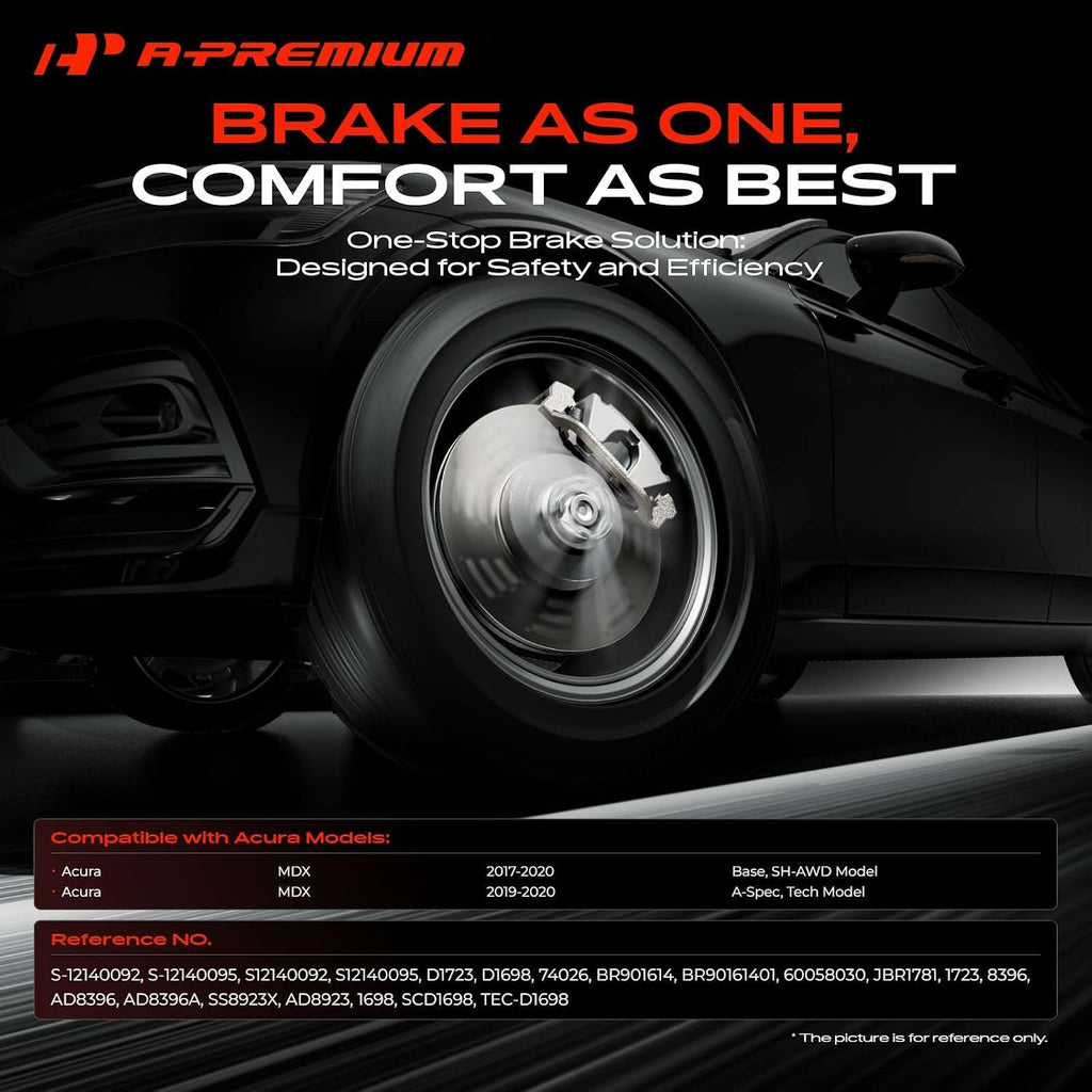 A-Premium Front and Rear Drilled and Slotted Disc Brake Rotors + Ceramic Pads Kit Compatible with Select Acura Models - MDX 2017 2018 2019 2020, 12-PC Set