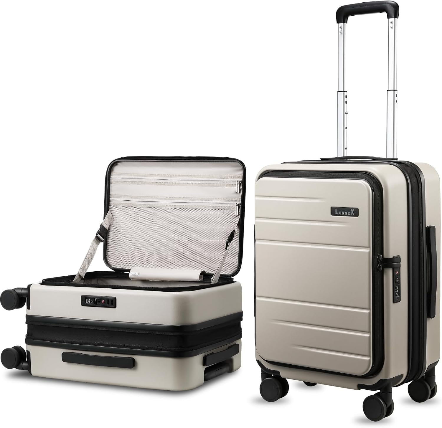 LUGGEX Carry On Luggage Top Opening, FLT Expandable Polycarbonate Hard Shell Suitcase with Wheels (FX-Lite, Beige, 20 Inch, 36L-41L)