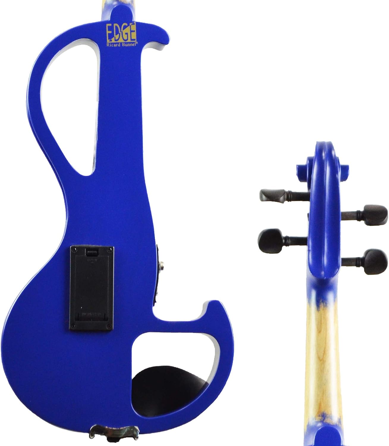 Electric Violin Bunnel Edge Outfit 4/4 Full Size (Clear) (BLUE) — With Carrying Case and Accessories Included - Headphone Jack - Piezo Ceramic Pick-up from Kennedy Violins