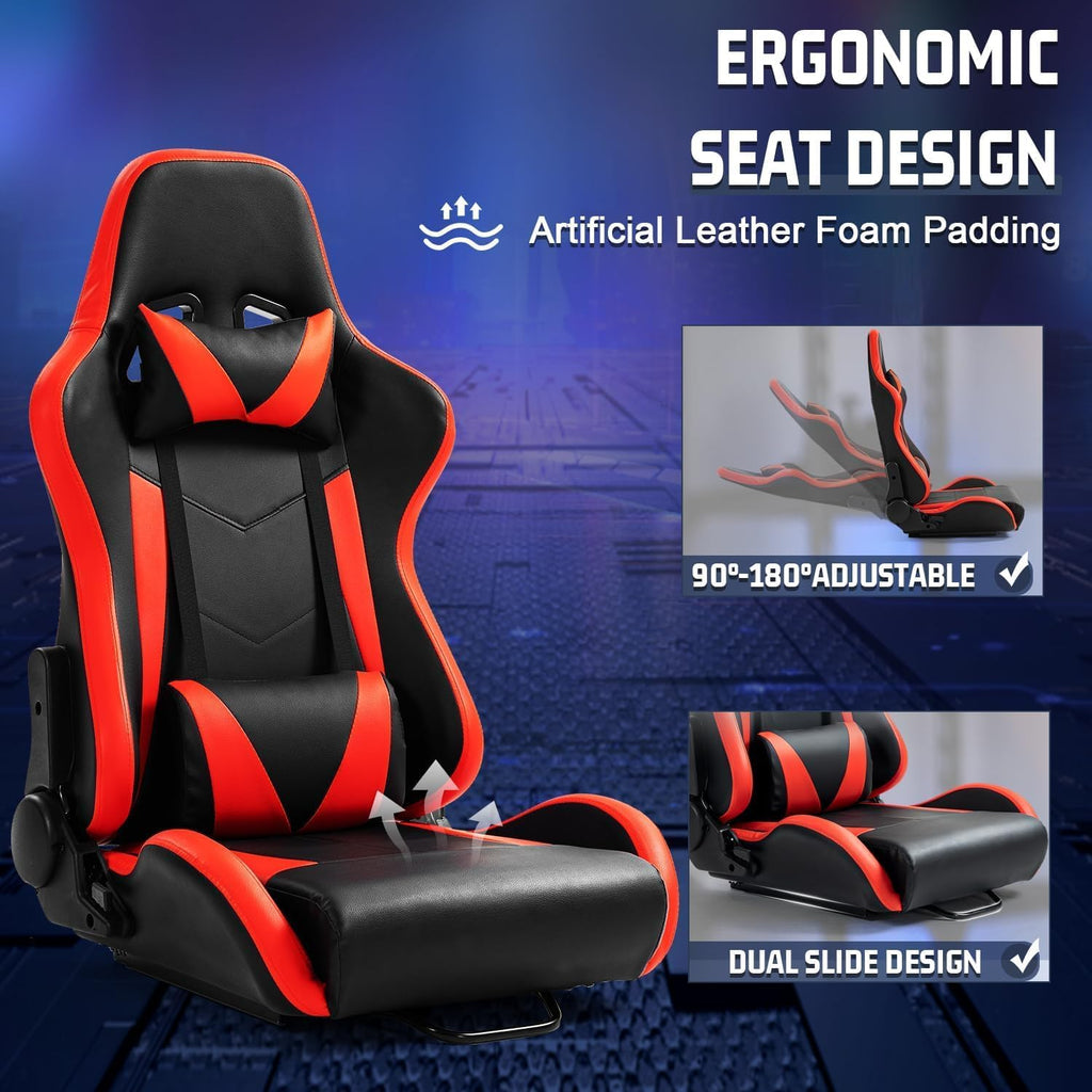 Marada 50mm Stable Round Tube Sim Racing Rig Racing Simulator Cockpit with Red Seat Fit for Logitech G29 G920 G923, for Thrustmaster T300RS, for Fanatec, for Moza, No Steering Wheel, Pedal, Handbrake
