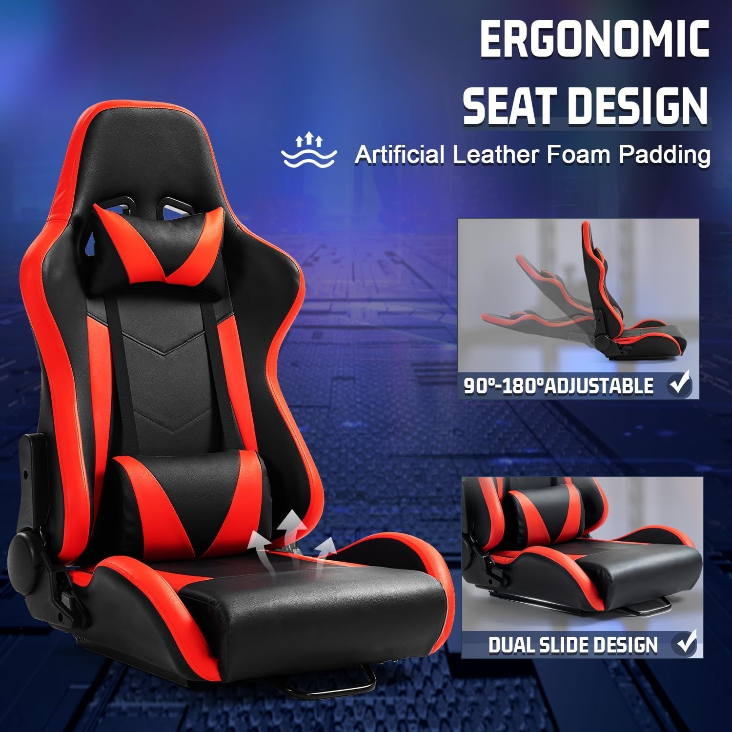 Marada 50mm Stable Round Tube Sim Racing Rig Racing Simulator Cockpit with Red Seat Fit for Logitech G29 G920 G923, for Thrustmaster T300RS, for Fanatec, for Moza, No Steering Wheel, Pedal, Handbrake