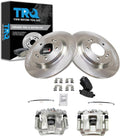 TRQ Rear Brake Pad and Rotor Set Ceramic Rotors Calipers Hoses Compatible with 2014-2016 Kia Optima