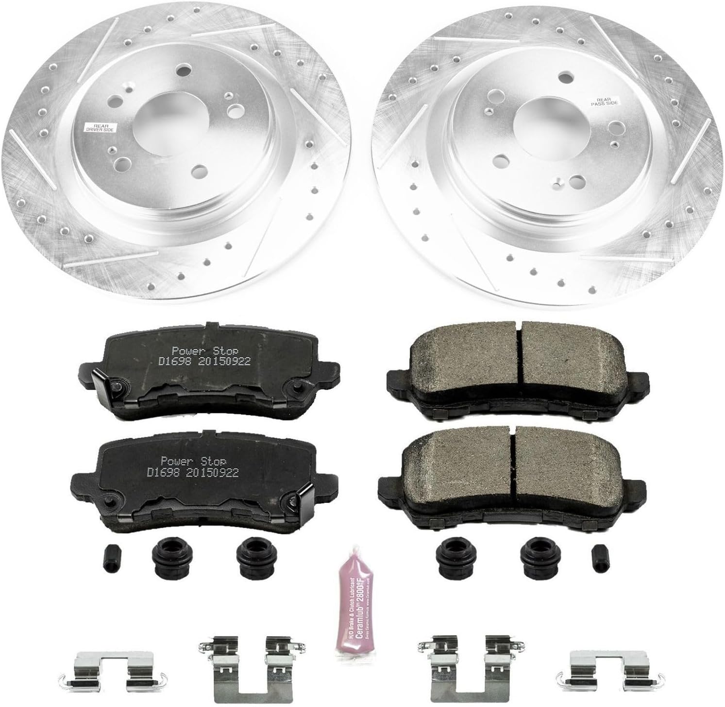 PowerStop Rear Brake Kit for Honda Odyssey 2018-20 - Drilled and Slotted Disc Rotors with Carbon-Fiber Ceramic Brake Pads Replacement, K7903