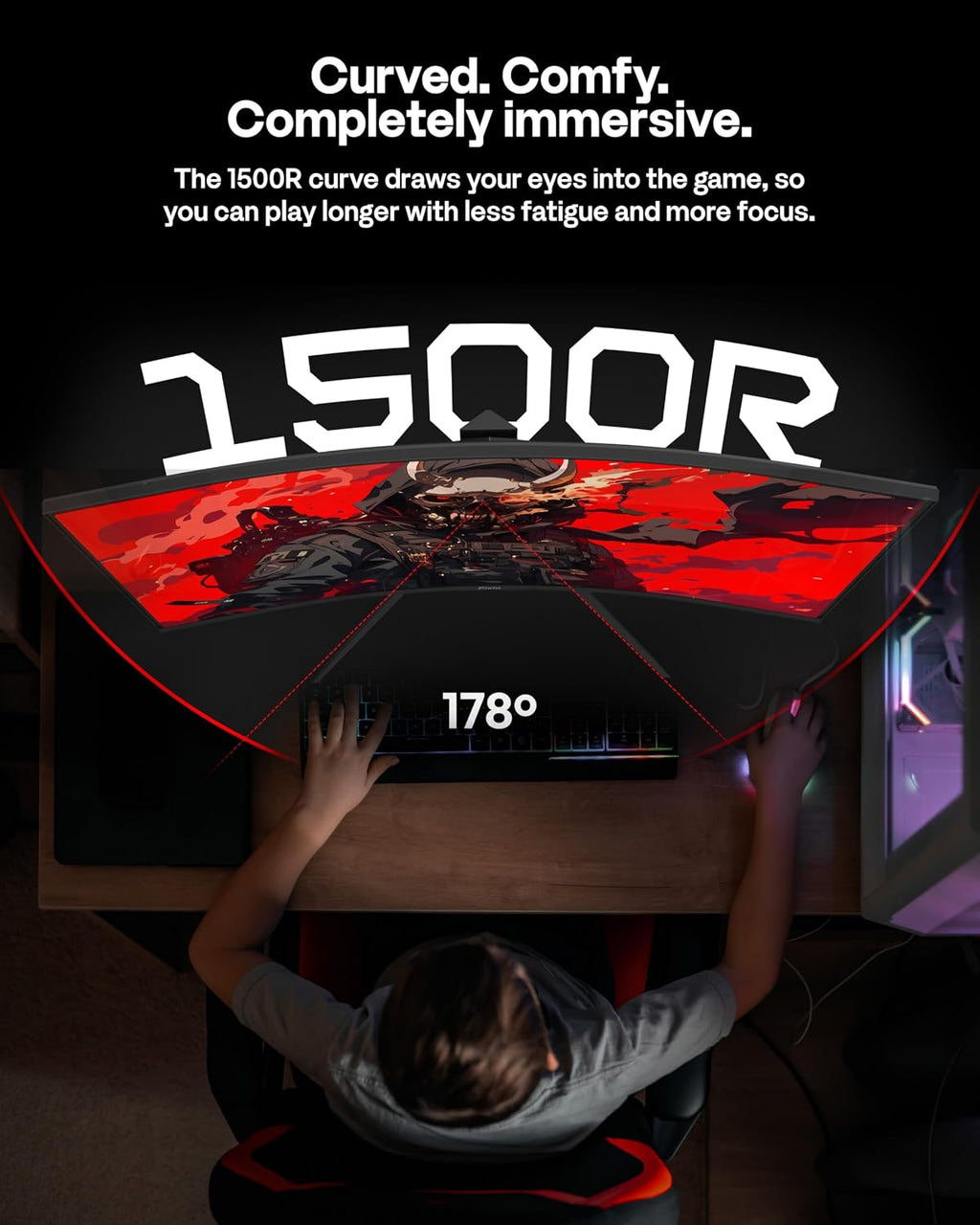 Pixio PXC328 32 inch Curved 180Hz Refresh Rate QHD 1440p Resolution Fast VA Panel 1ms GTG Response Time Gaming Monitor with PS2S Ultrawide Heavy-Duty Premium Single Monitor Arm