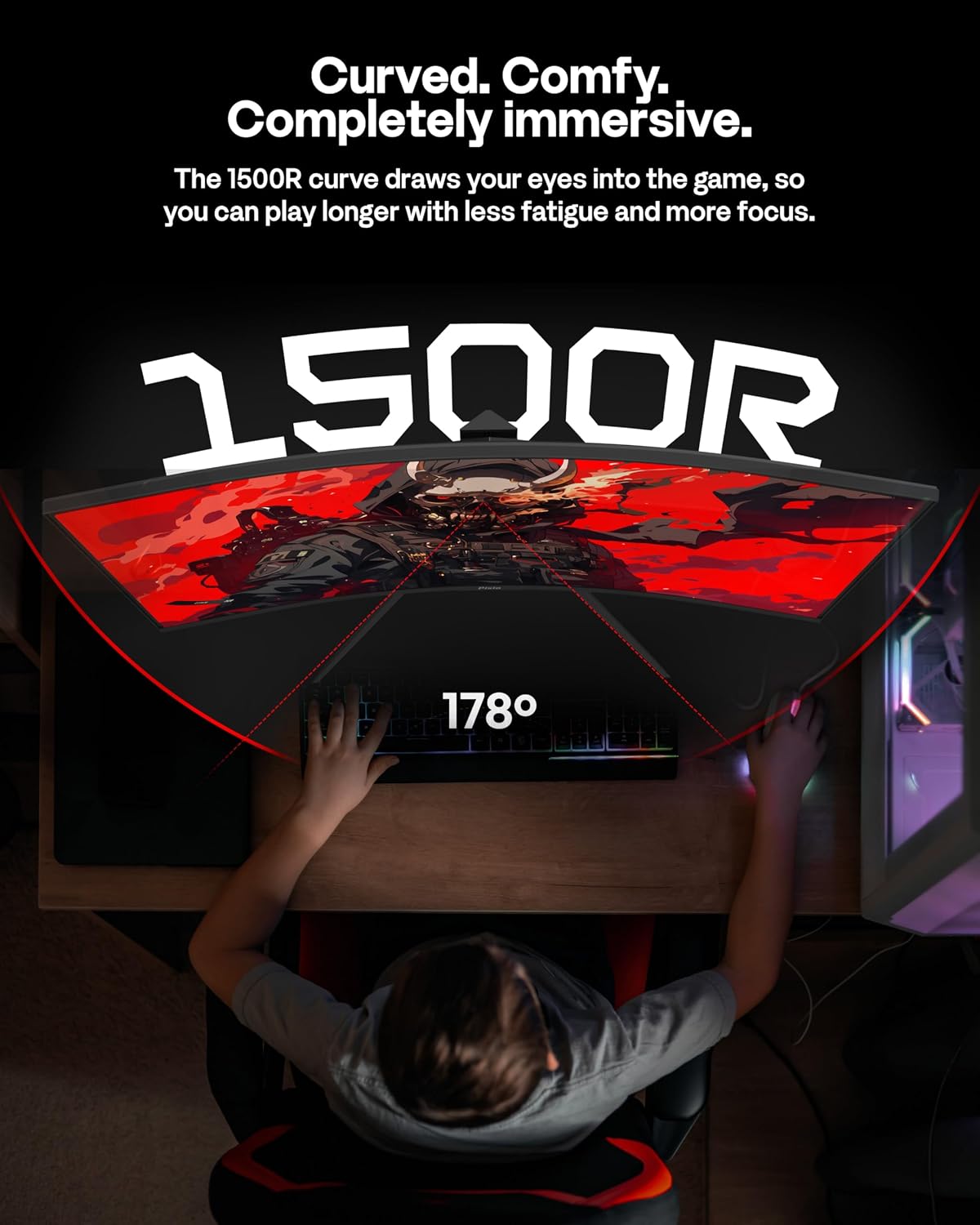 Pixio PXC328 32 inch Curved 180Hz Refresh Rate QHD 1440p Resolution Fast VA Panel 1ms GTG Response Time Gaming Monitor with PS2S Ultrawide Heavy-Duty Premium Single Monitor Arm