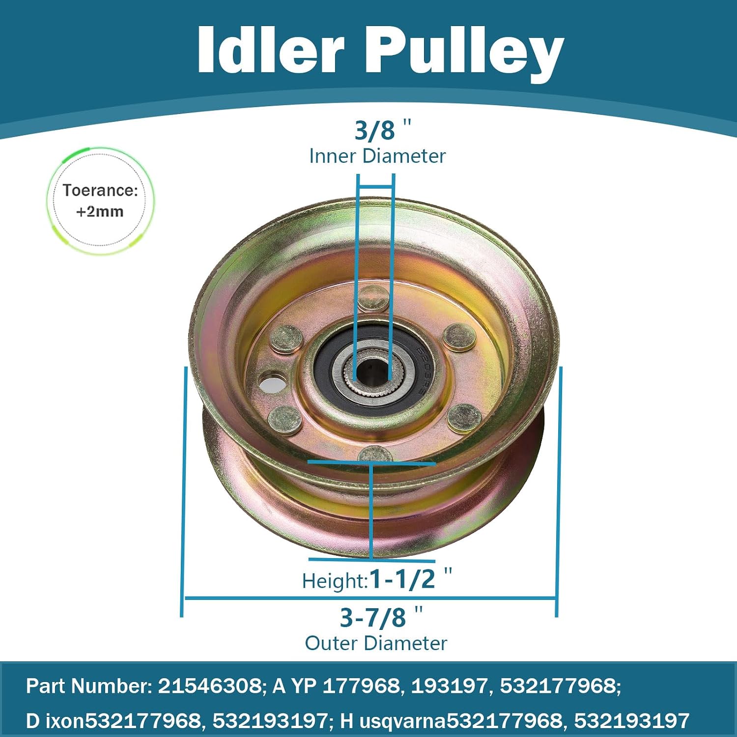 46'' Deck Rebuild Kit Fits Hus qvarna Pou LAN PP20VA46 PP19H46 2246LS 2 Spindle (187292) 2 Blade (531309715) 1 Belt (405143) 2 Idler (196106) 1 Idler (177968)