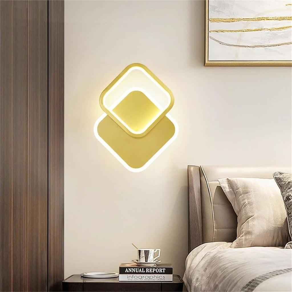 Modern Brass Wall Sconce Dimmable 3 Color Temperature LED Gold Vertical Up Down Wall Light Fixture Luxury Clear Glass Indoor Lighting for Hallway Bathroom Vanity(Square)