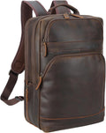 Masa Kawa Brown Leather Laptop Backpack for Men Fits 16' 15.6' Computer, Vintage Business Travel Work Large Daypack Weekender Bag Camping Rucksack