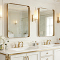 USHOWER Gold Bathroom Mirrors 22'x30' 2 Pack, Brushed Gold Rounded Rectangle Mirrors for Over Sink, Aluminum Frame, Anti-Rust, Tempered Glass, Horizontal or Vertical Mounted