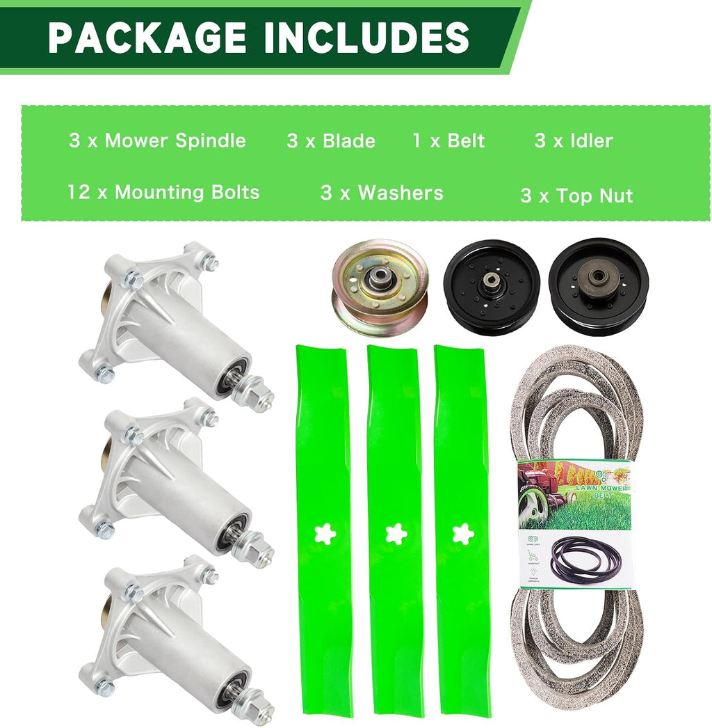 48 inch Rebuild Kit for Husqvarna YTH 2448 2348 22K48 23V48 1848XPT 2 Spindle 532187292 2 Blade 532173921 1 Idler 177968 1 Idler 196104 1 Idler 196106