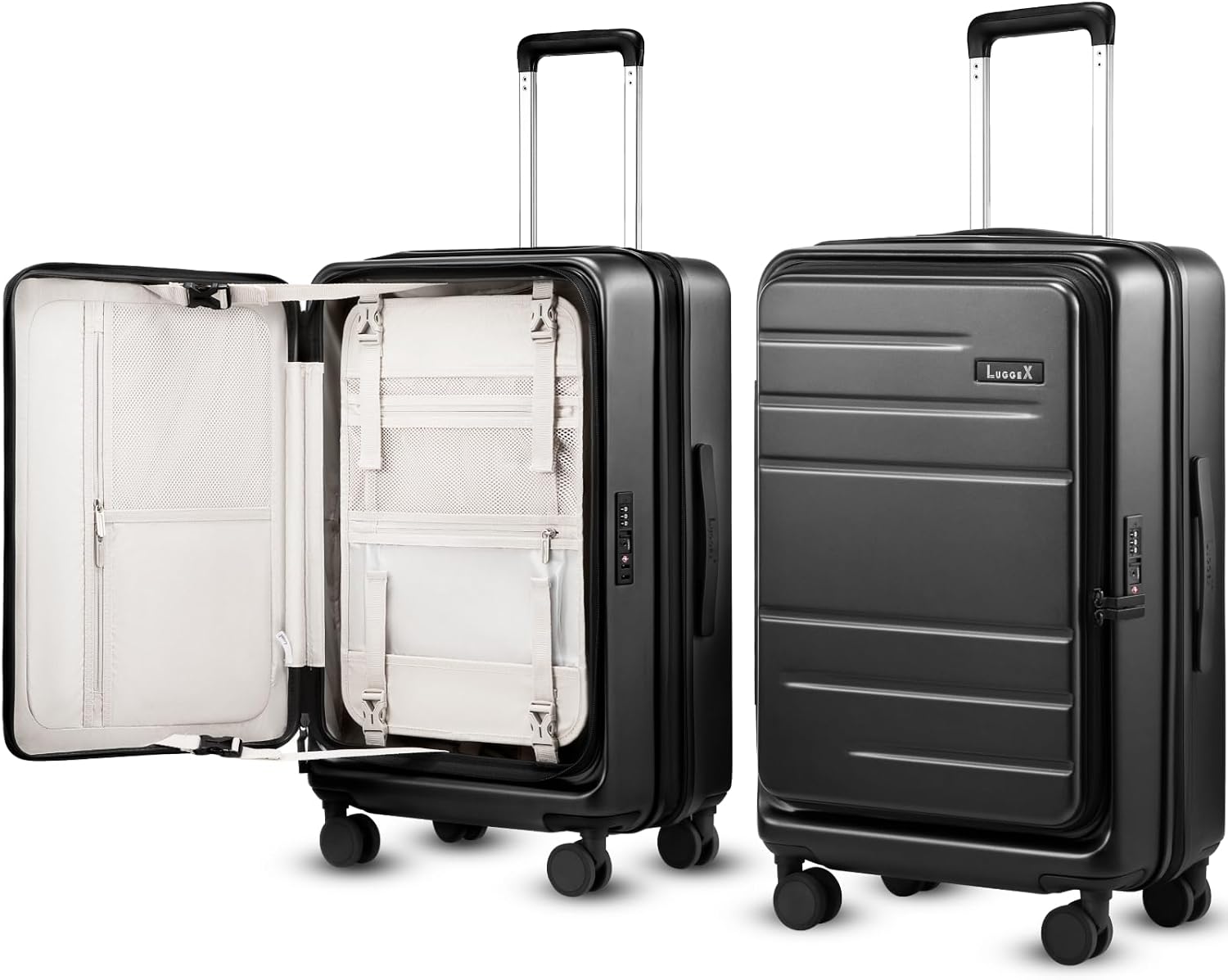 LUGGEX Checked Luggage Top Opening, FLT Expandable Polycarbonate Hard Shell Suitcase with Wheels (FX-Core, Black, 24 Inch, 63L-70L)