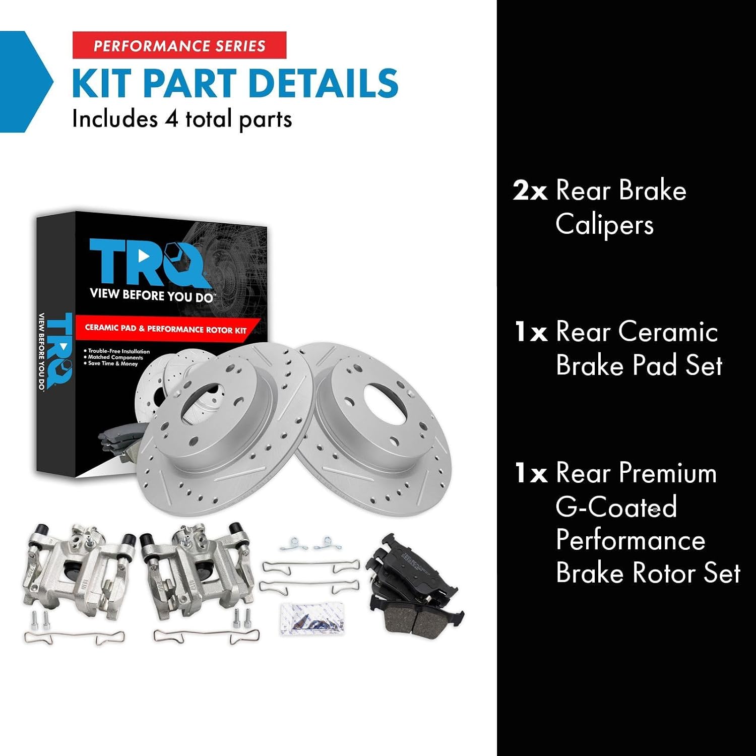 TRQ Performance Rear Brake Pad and Rotor Set Ceramic Solid G Coated Rotors Calipers Compatible with 2016-2019 Honda Civic