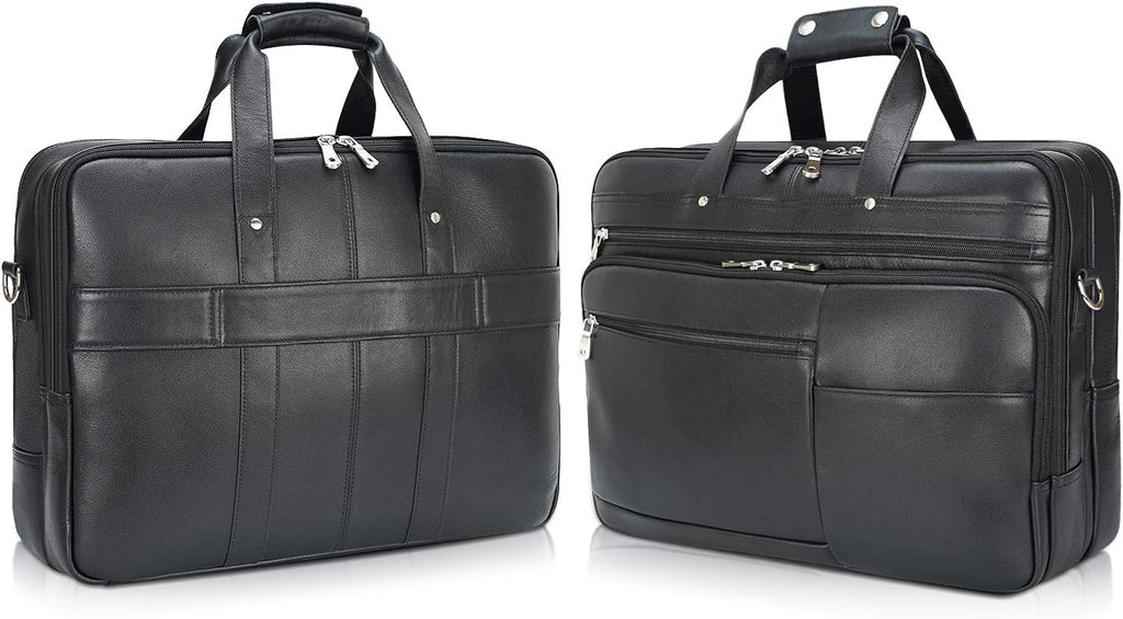 Polare X-Large 18' Full Grain Leather Briefcase For Men Business Travel Case Messenger Bag Fits 17.3' Laptop