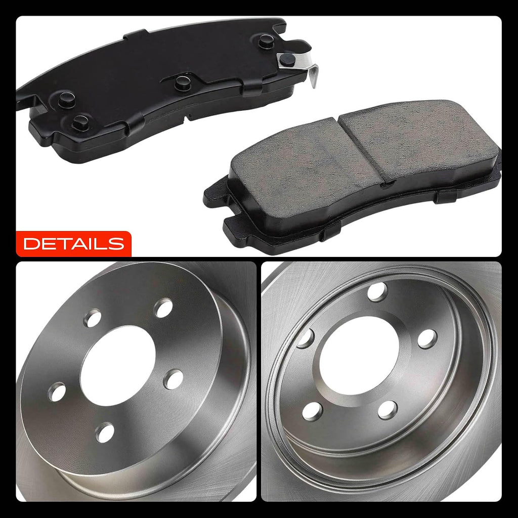 A-Premium 10.94 in (278mm) Rear Solid Disc Brake Rotors + Ceramic Pads kit Compatible with Select Buick, Chevy, Oldsmobile & Pontiac Models - Century, Impala, Monte Carlo, Venture, Grand Am, 6-PC Set