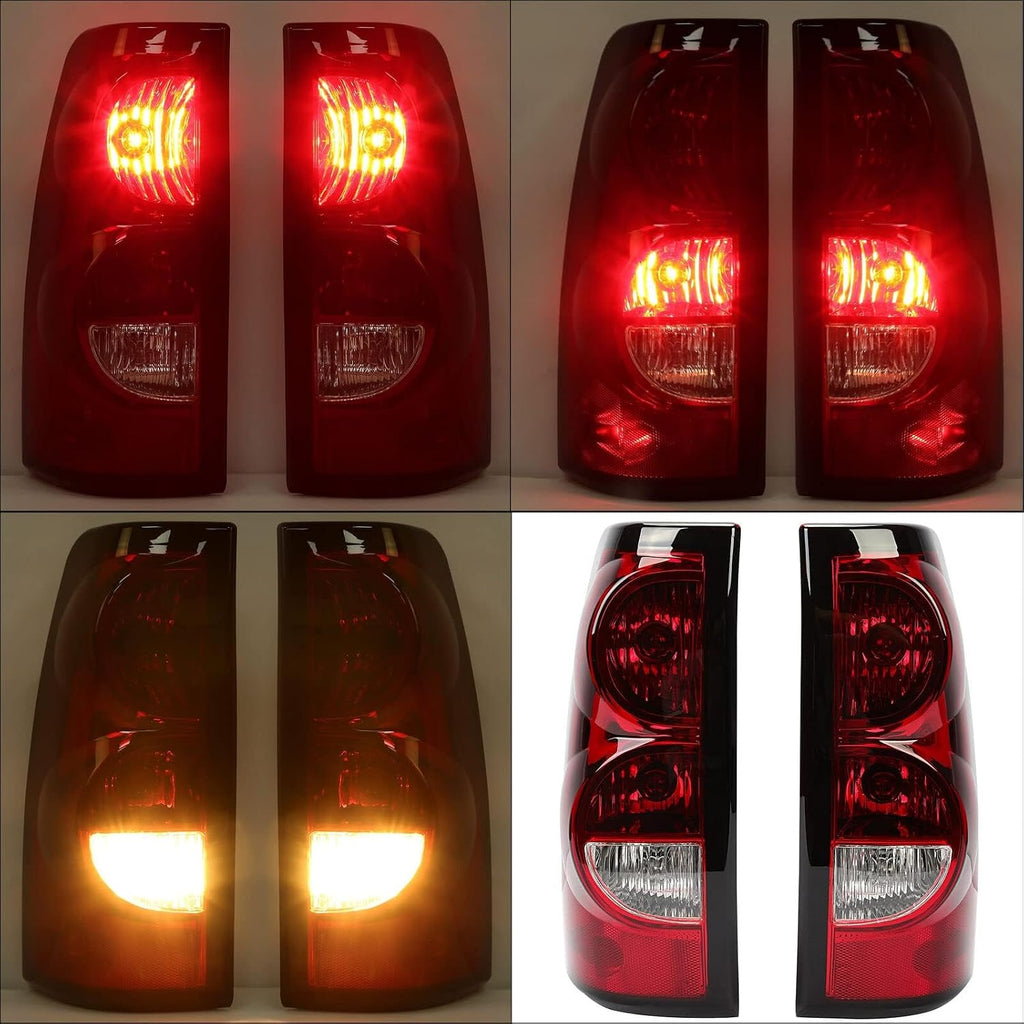 Headlights Tail Lights Assembly Combo Compatible with 2003 2004 2005 2006 Chevy Silverado 1500 2500 3500, Chrome Housing Clear Lens Headlamp w/ Red Taillight Rear Brake Lamp