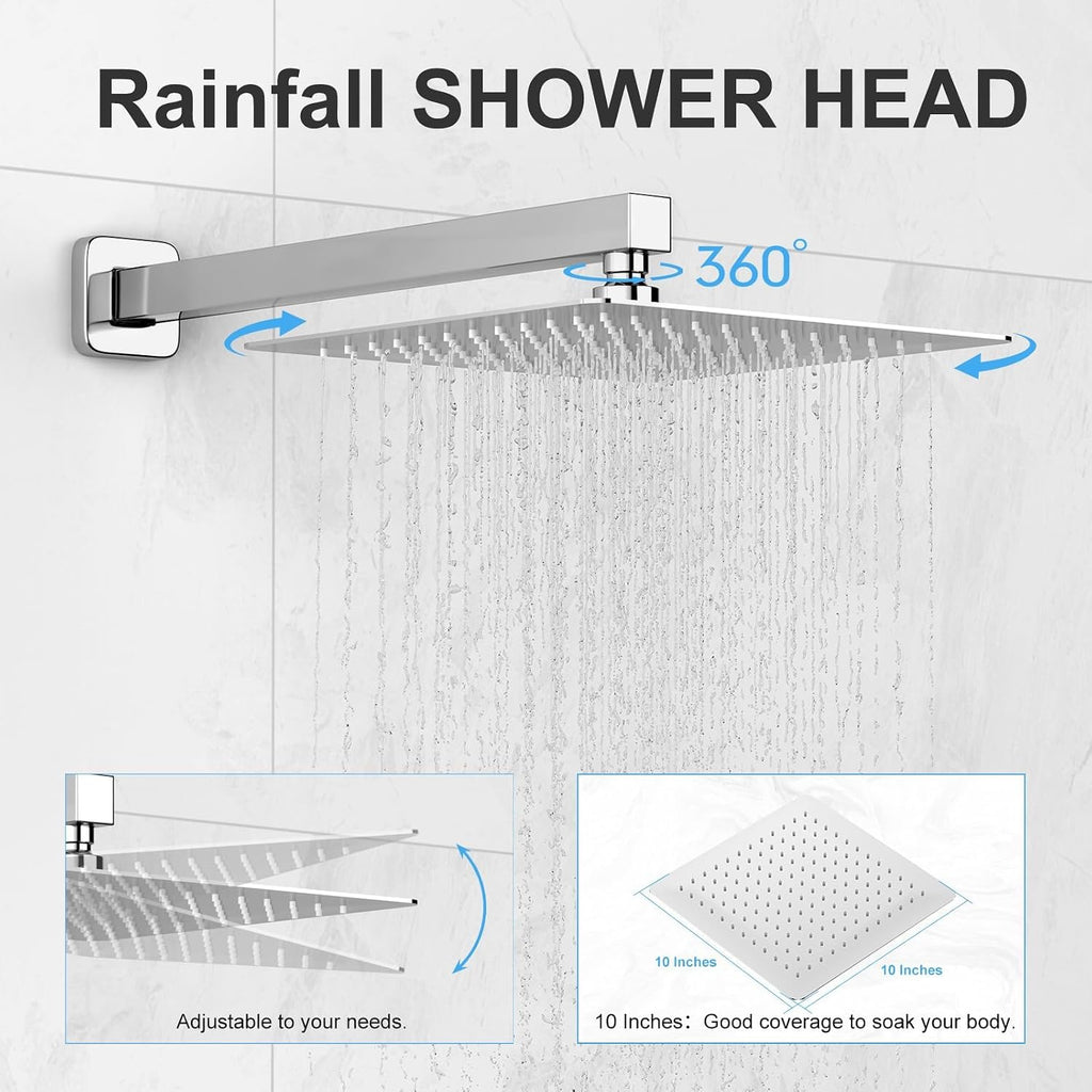 Shower Head Combo, Shower Heads with Handheld Spray Shower Faucet Set with 10 Inch Rainfall Chrome Shower Head High Pressure Wall Mounted for Bathroom (Chrome)-new
