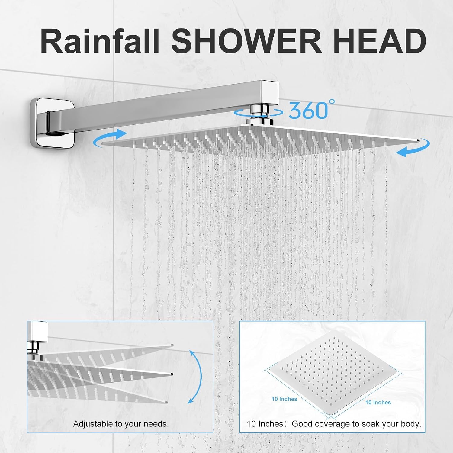 Shower Head Combo, Shower Heads with Handheld Spray Shower Faucet Set with 10 Inch Rainfall Chrome Shower Head High Pressure Wall Mounted for Bathroom (Chrome)-new