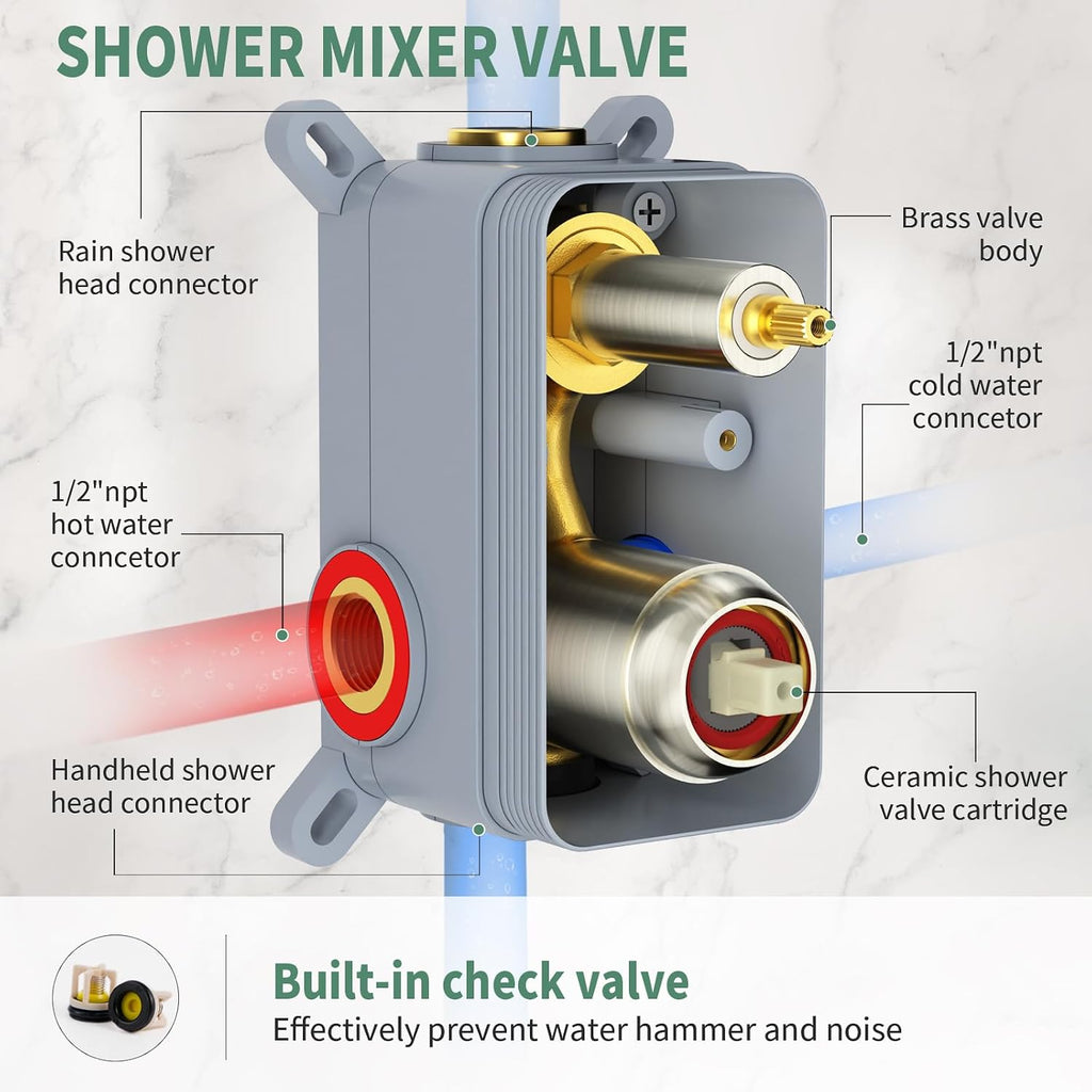 SunCleanse Rainfall Shower Faucet Set Brushed Nickel Shower Combo Set for Bathroom with High Pressure 10 inch Shower Head with Handheld Shower Valves Shower Head and Handheld Ceiling Mounted