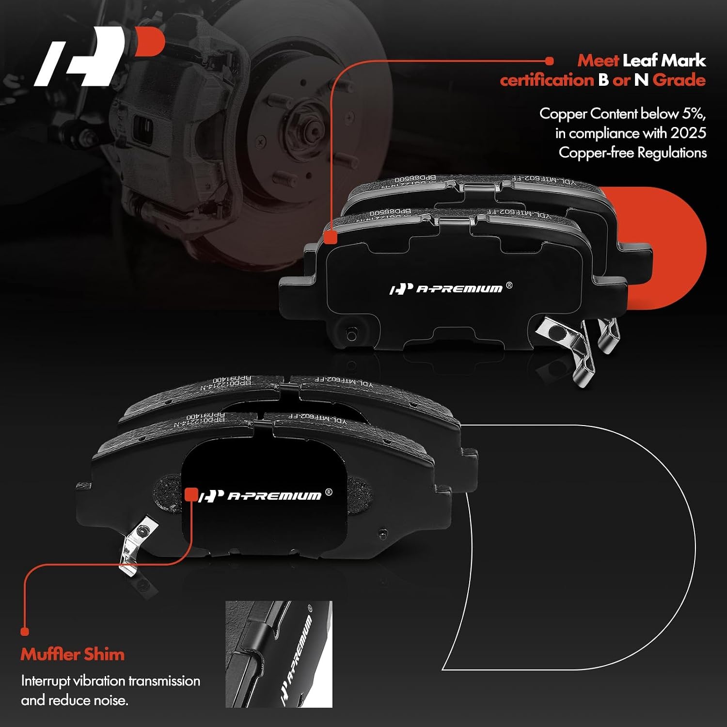 A-Premium Front Vented and Rear Solid Disc Brake Rotors + Ceramic Pads Kit Compatible with Select Honda Models - Pilot 2003 2004 2005 2006 2007 2008, 12-PC Set