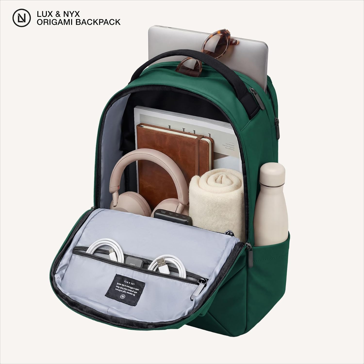 Lux & Nyx Origami Laptop Backpack for Work and Travel - Fits 16' MacBook Pro - Lightweight Business Bag - Men and Women (Forest Green)