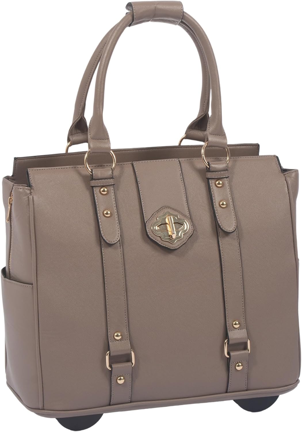 JKM & Company Rolling Laptop Bag for Women | Designer Wheeled Briefcase | Fits 13-17' Laptops | Office Travel Computer Case (Executive Taupe)