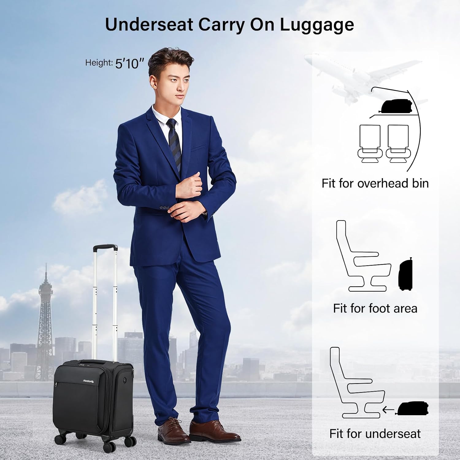 Hanke 16 Inch Underseat Carry On Luggage with Wheels Small Suitcase Softside Luggage Bags for Travel Lightweight Suitcases with Wheels Travel Luggage Personal Item for Men and Women(Dark Gray)