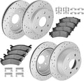 Front and Rear Drilled & Slotted Disc Brake Rotors Ceramic Brake Pads Kit for 1999-2006 Chevy Silverado 1500, GMC Sierra, 2003-2005 Safari, Astro, 2000-2001 Tahoe, Yukon