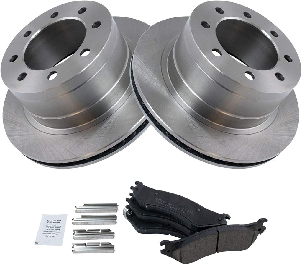 TRQ Rear Brake Pad & Rotor Kit Ceramic Compatible with 2006-2008 Dodge Ram 1500 2003-2008 Ram 2500, 3500