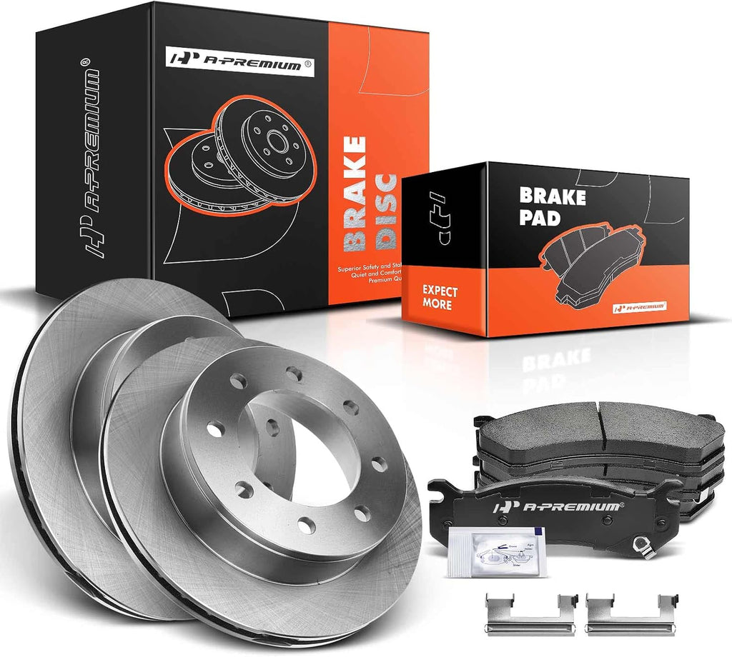 A-Premium 12.99 in (330mm) Rear Vented Disc Brake Rotors + Ceramic Pads kit Compatible with Select Chevy and GMC Models - Avalanche, Silverado 2500, 3500 HD, Suburban, Sierra 2500, Yukon XL 2500, 6-PC
