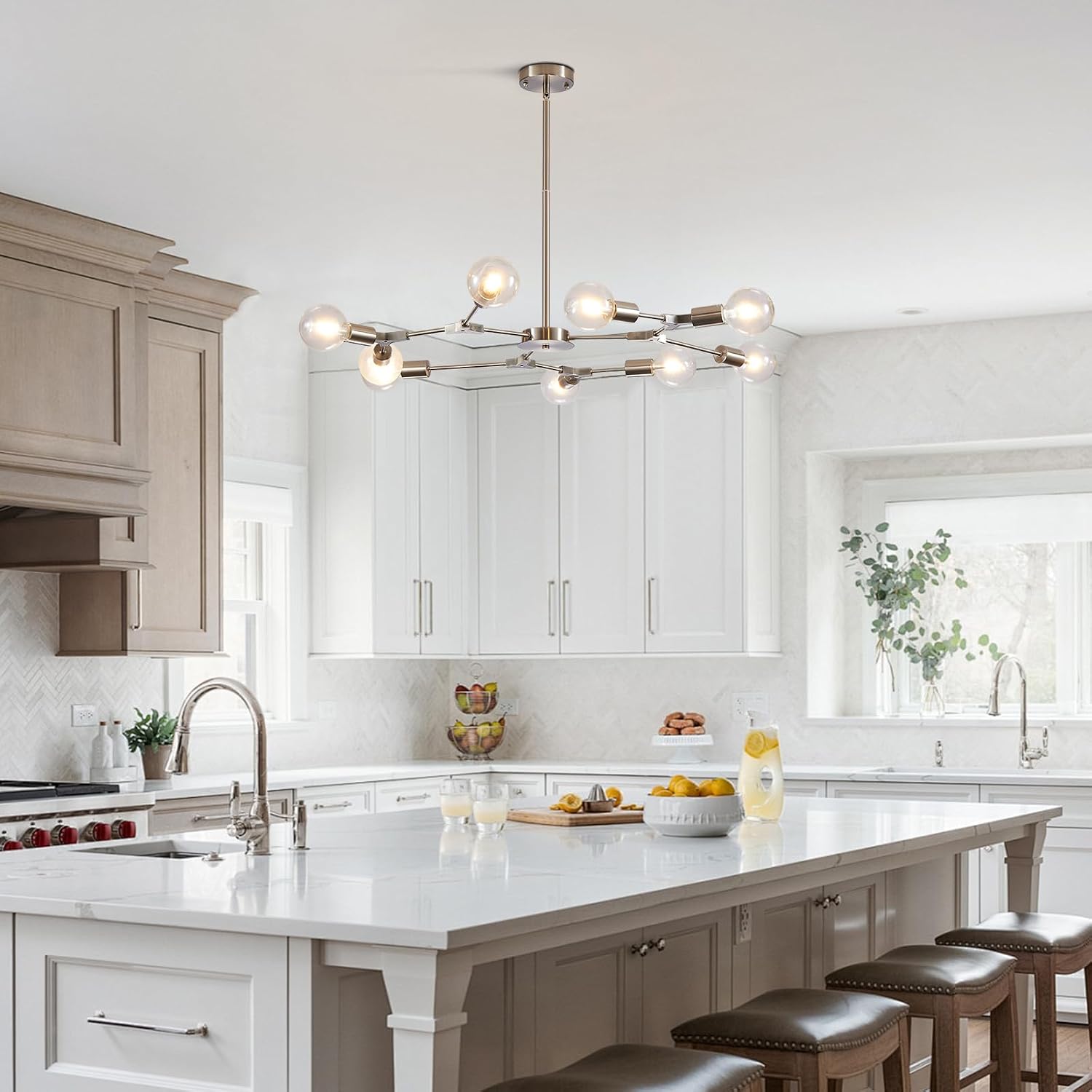 KCO Lighting Sputnik Chandelier 9-Light Sand Nickel Semi Flush Mount Ceiling Light Adjustable Modern Silver Sputnik Pendant Lighting Vintage Ceiling Light Fixture for Kitchen Dining Room