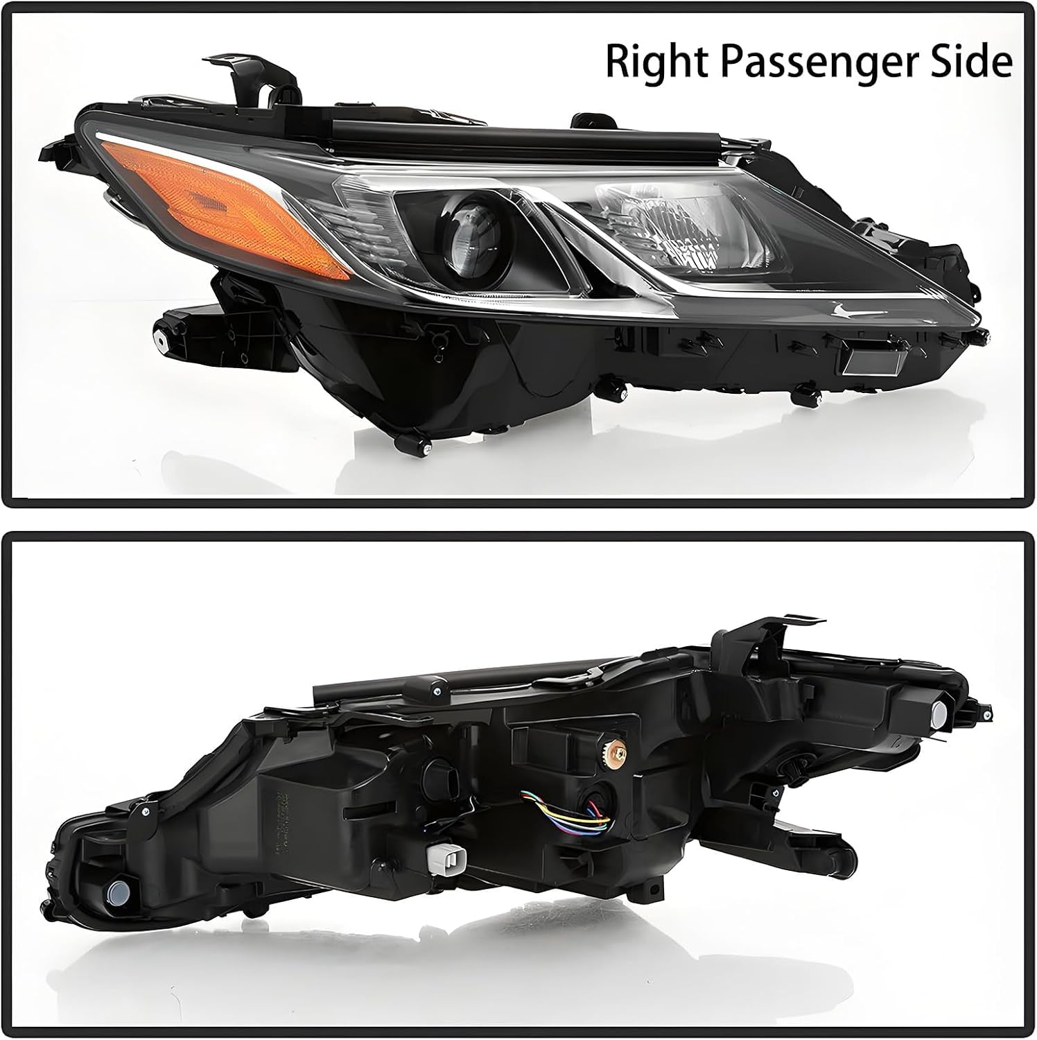 Right Passenger Side LED Projector Headlights Assembly For 2018-2024 Toyota Camry L LE SE TRD Sedan Replacement front bumper Headlamps Black Housing Clear Lens(RH)