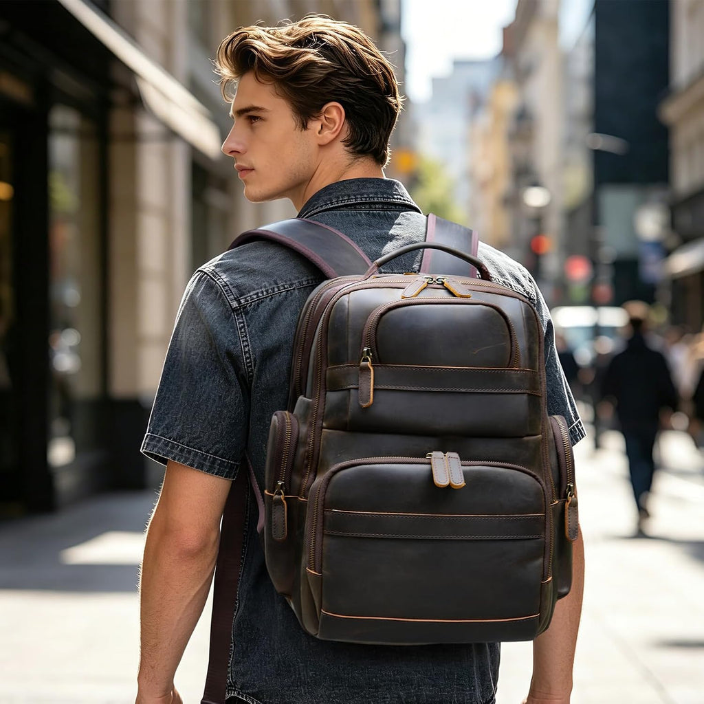 TIDING Men's Vintage Leather Backpack 15.6' Laptop Bag Large Capacity Business Travel Hiking Shoulder Daypacks