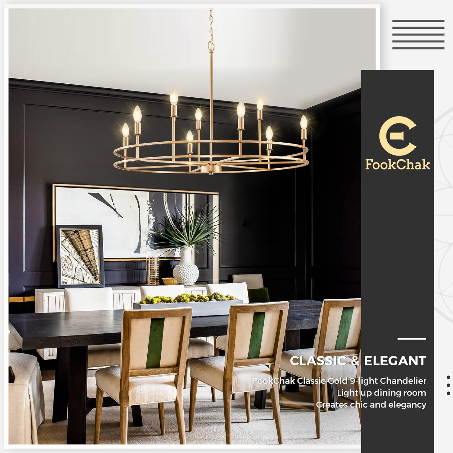 Brushed Gold Chandelier Light Fixture 9-Light Round Dining Room Chandelier Over Table Brass Chandeliers Lighting for Master Bedroom 35in Metal Chandeliers for Living Room Foyer Bathroom