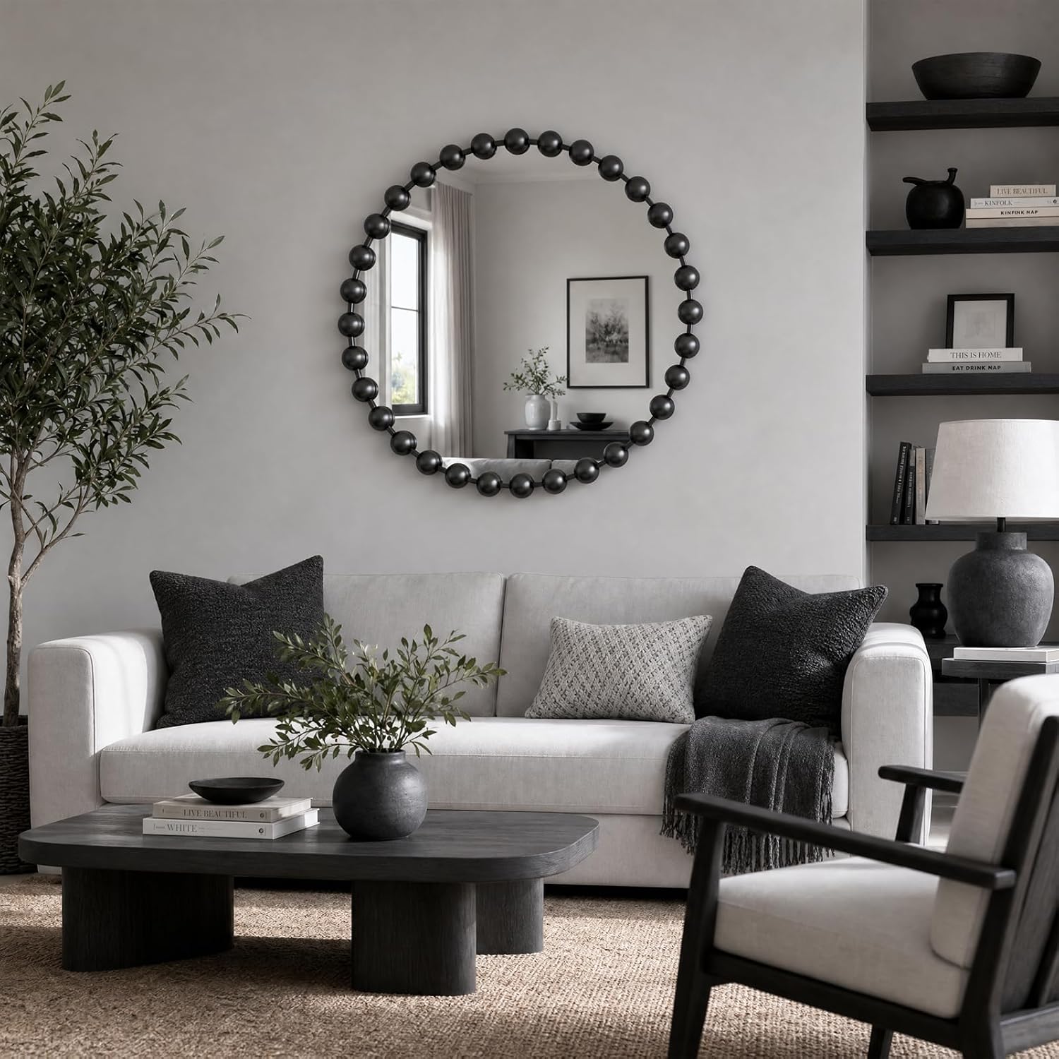 Madison Park 36 inch Black Round Mirror, Round Mirrors for Wall Decor, Metal Frame Circle Mirror for Bathroom, Living Room, Round Wall Metal Art Mirror