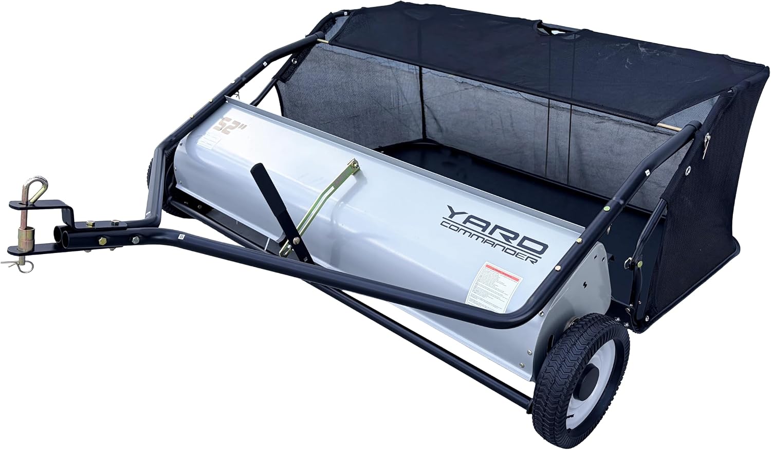 Yard Commander - 52-Inch Tow-Behind Lawn Sweeper, 10' Nylon Brushes, Universal Tractor/ATV Hitch, Never-Flat Wheels, Adjustable Height, 1-Year Warranty, Ideal for Leaves, Grass & Debris