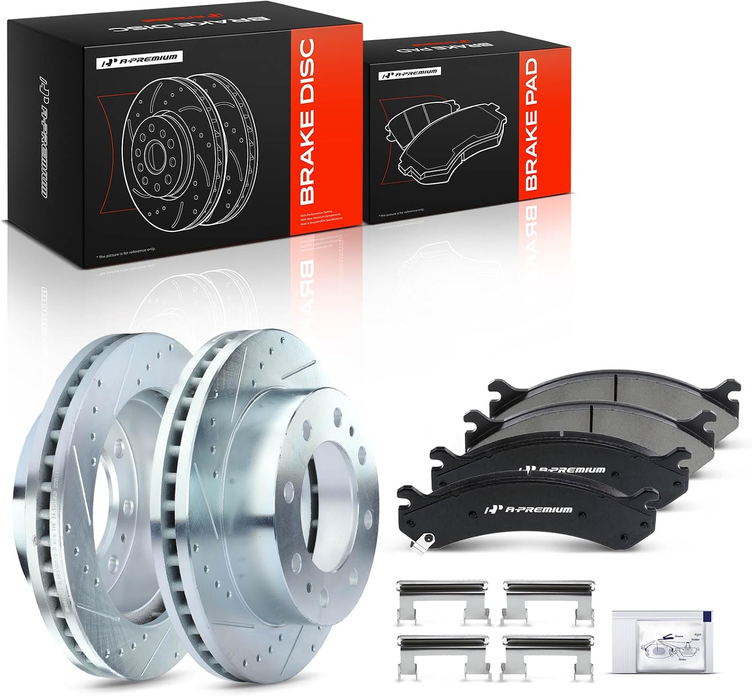 A-Premium 12.78 inch (324.6mm) Front Drilled and Slotted Disc Brake Rotors + Ceramic Pads Kit Compatible with Select Cadillac, Chevy, GMC & Hummer Models - Silverado, Suburban, Savana, Sierra, Yukon