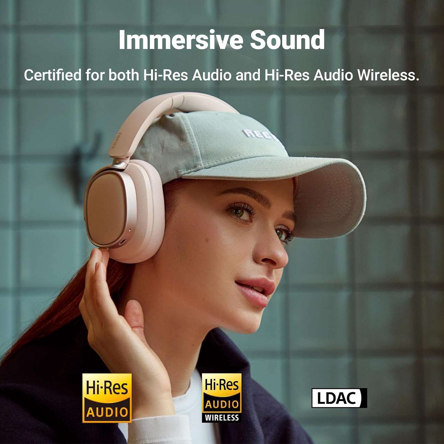 Edifier Active Noise Cancelling Headphones, Over Ear Bluetooth Headset, 92H Playtime Wired & Wireless Hi-Res Audio Certified, Fast Charging Clear Calls for Home Office Travel (Pink)
