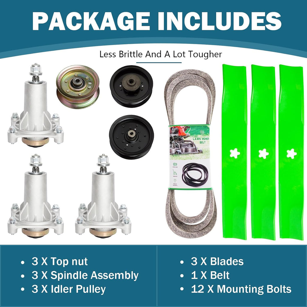 48'' Rebuild Kit Fits Hus qvarna YTH 2348 23V48 22K48 2448 1848XPT 2 Spindle (532187292) 2 Blade (532173921) 1 Idler (177968) 1 Idler (196104) 1 Idler (196106)