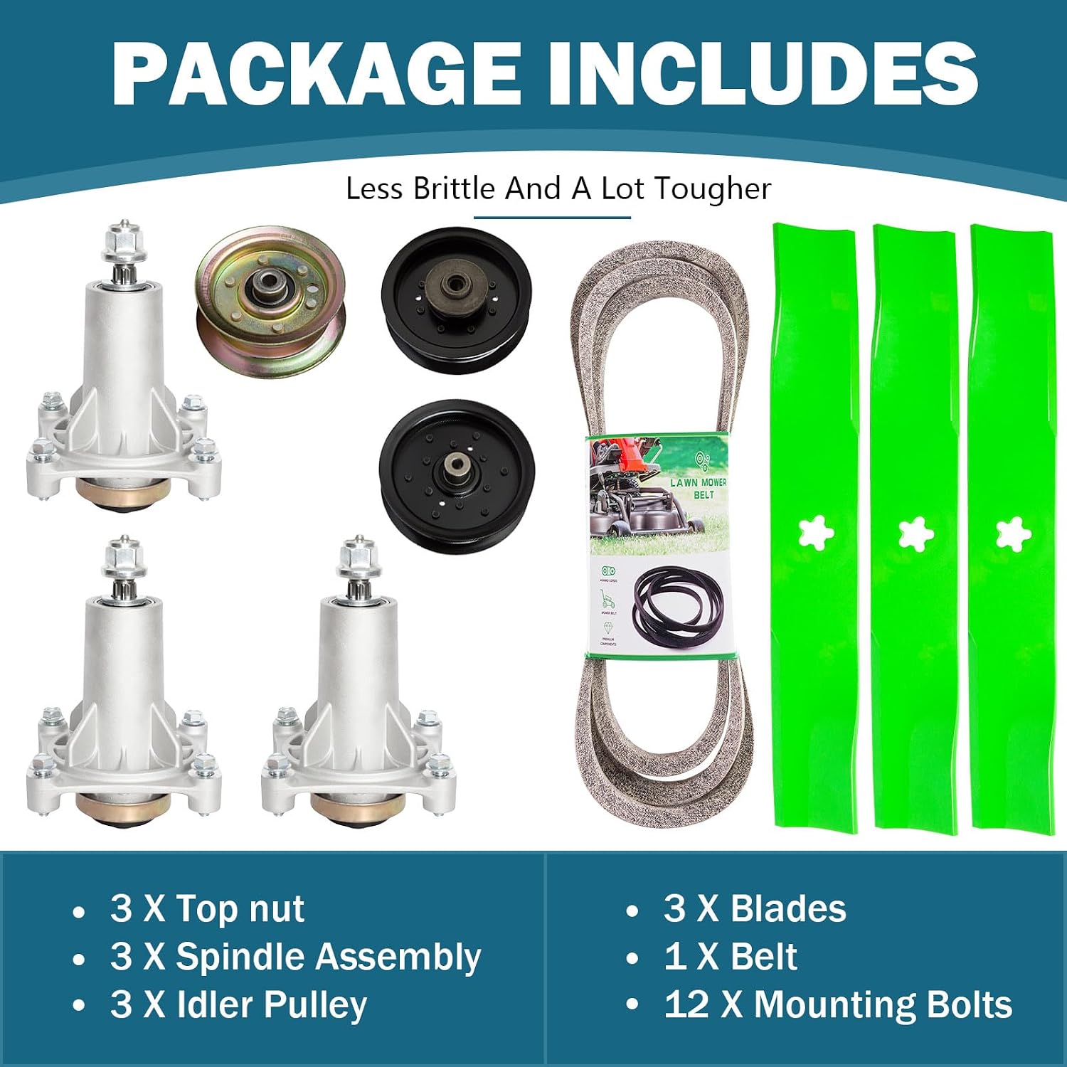 48'' Rebuild Kit Fits Hus qvarna YTH 2348 23V48 22K48 2448 1848XPT 2 Spindle (532187292) 2 Blade (532173921) 1 Idler (177968) 1 Idler (196104) 1 Idler (196106)