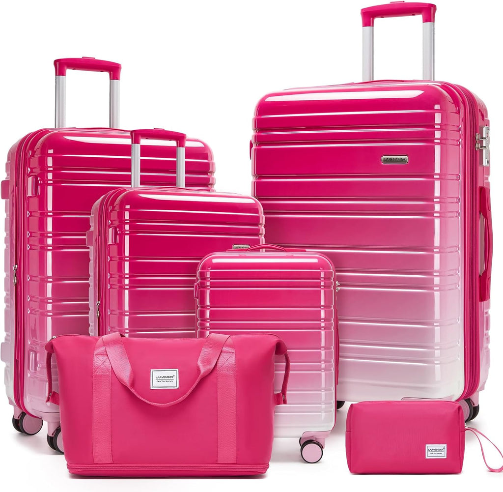 LARVENDER Luggage Sets 6 Piece Hardside Expandable Suitcase with Wheels TSA Lock Double Spinner Wheels, PC+ABS Multicolor Lightweight Travel Luggage Sets for Women, Berry Sparkling