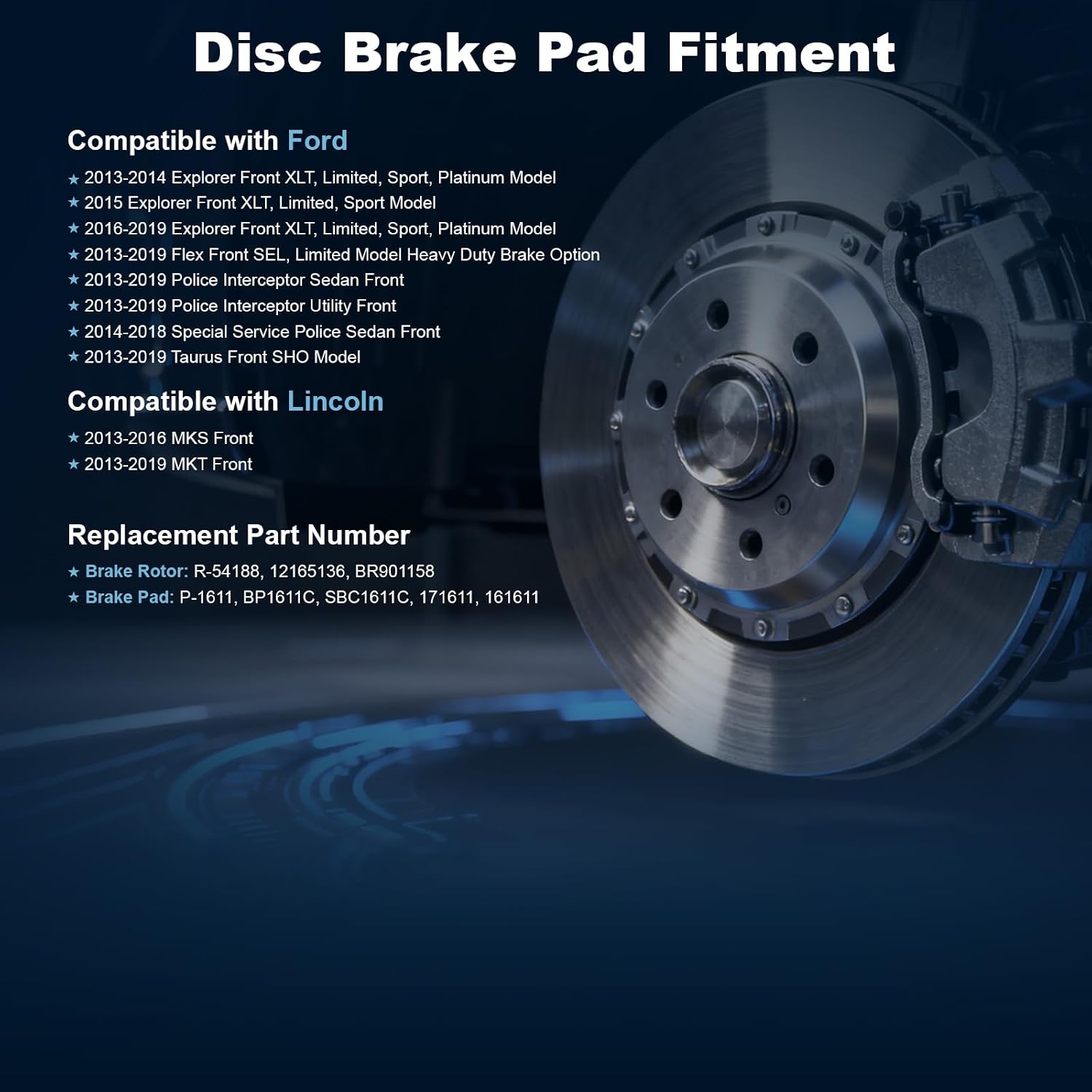 Front Drilled and Slotted Disc Brake Rotors & Ceramic Brake Pads Kit Fit for Ford 13-19 Explorer/Flex/Taurus SHO, 14-18 Special Service Police Sedan; for Lincoln 13-16 MKS, 13-19 MKT