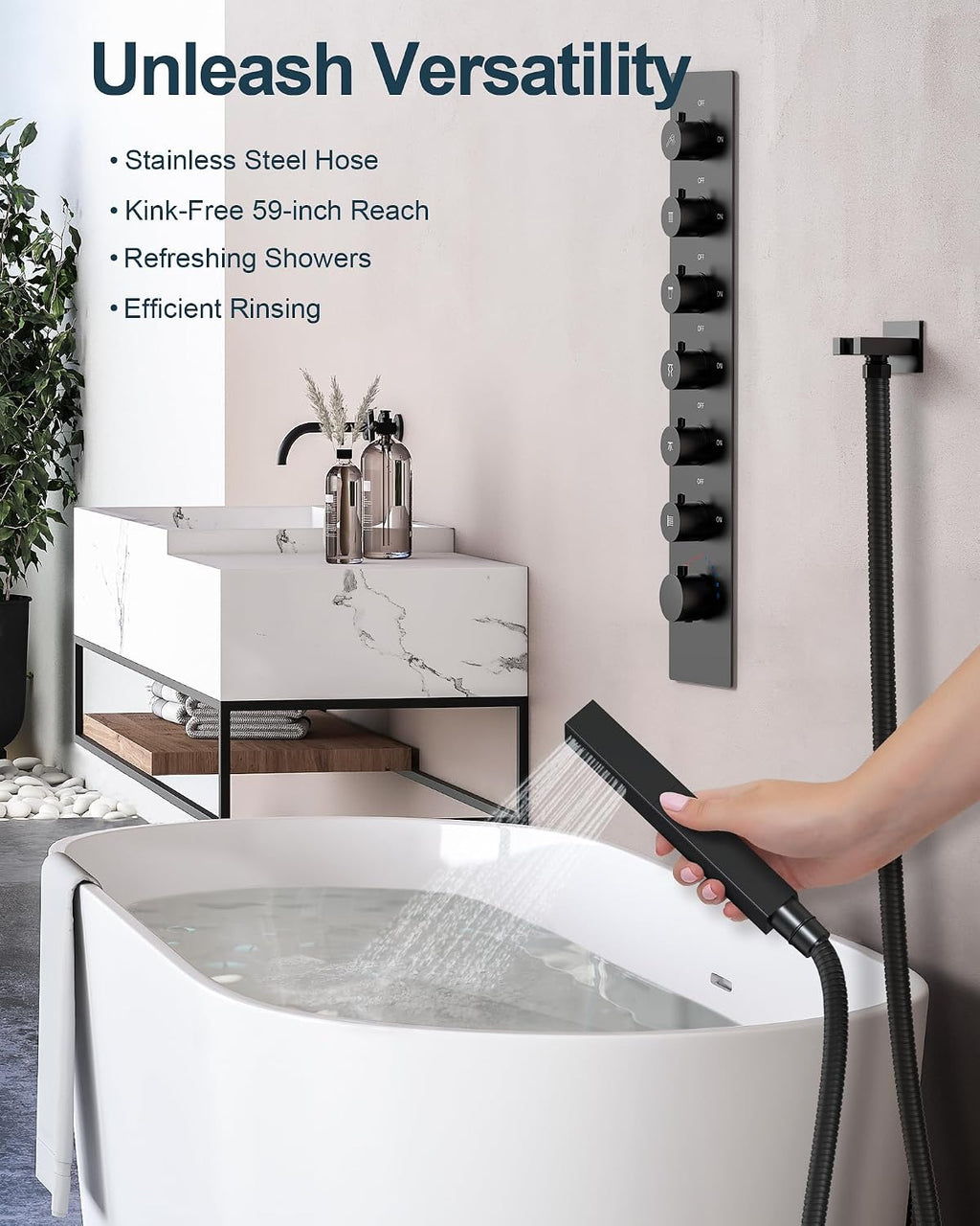 Luxury LED Shower System, 28' x 16' Ceiling Mount Bluetooth Music Speaker 4 Function Shower Head with 6 Body Jets, Matte Black