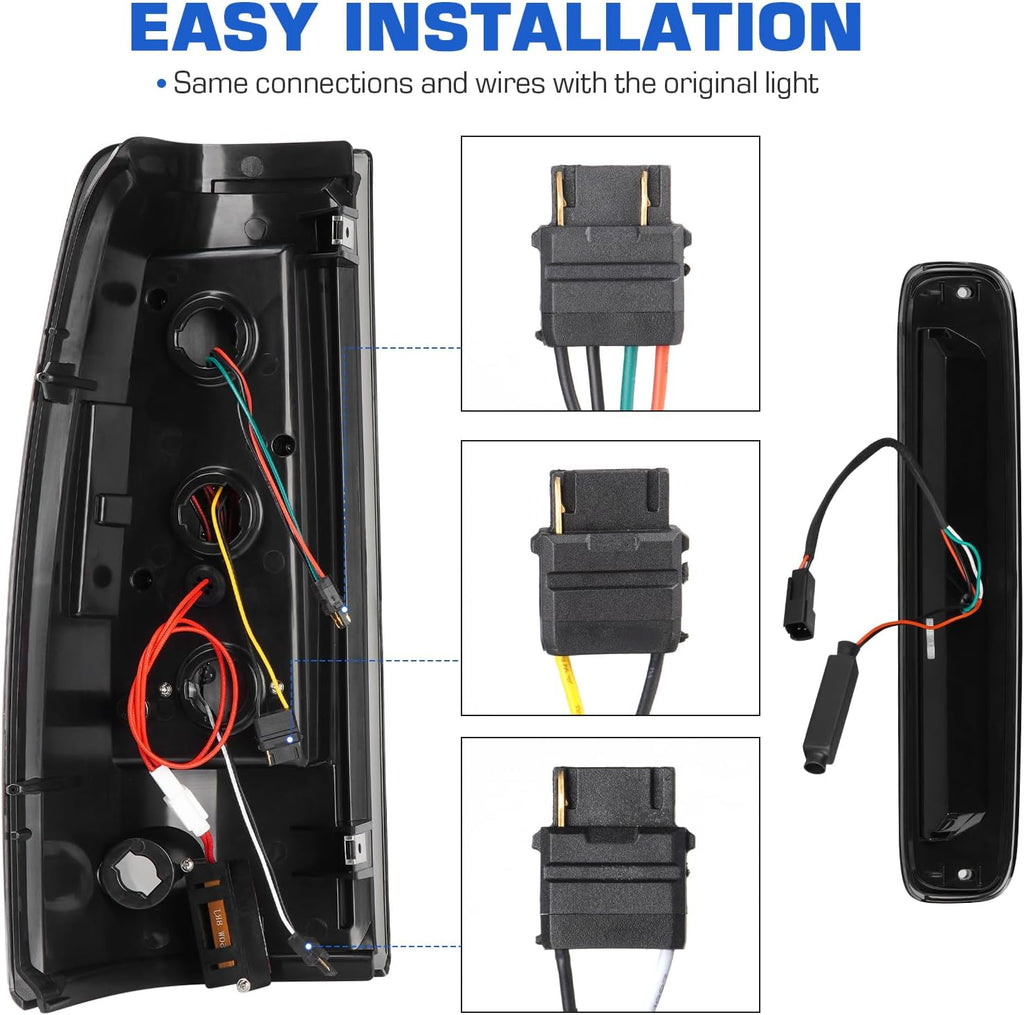 Tail Light +3rd Third Brake Cargo Lamp Fit for Chevy Silverado 1500 2500 2003-2006, Silverado 3500 2004-2006, Fit for Sierra 1500 1500HD 2500 2500HD 3500 2004-2006, Rear LED Taillight Assembly