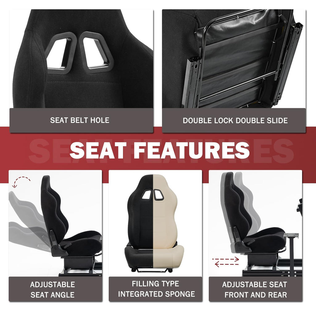 Supllueer 8040 Aluminum Racing Simulator Cockpit with Monitor Stand and Black Seat,Universal and adjustable Cockpit, Fit for Logitech, for Thrustmaster, for Fanatec,for Moza Direct Drive Motors Wheels