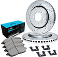 R1 Concepts Front Brake Kit Fits 2018-2020 Buick Enclave, Chevrolet Traverse; 2019-2020 Chevrolet Blazer; 2017-2020 GMC Acadia| Ceramic Pads, Drilled Slotted Rotors| Hardware| 12.6' Front