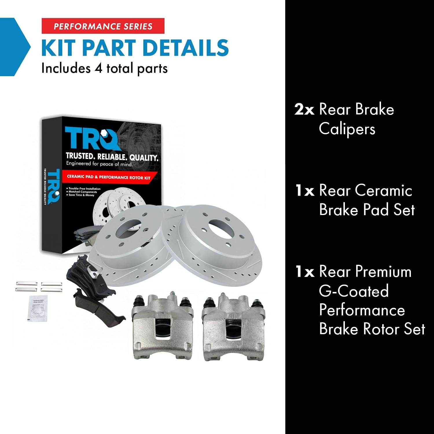 TRQ Performance Rear Brake Pad and Rotor Set Ceramic Coated Drilled Slotted Vented Rotors Calipers Compatible with 1995-2001 Ford Explorer 1997-2001 Mercury Mountaineer 2002 Ranger