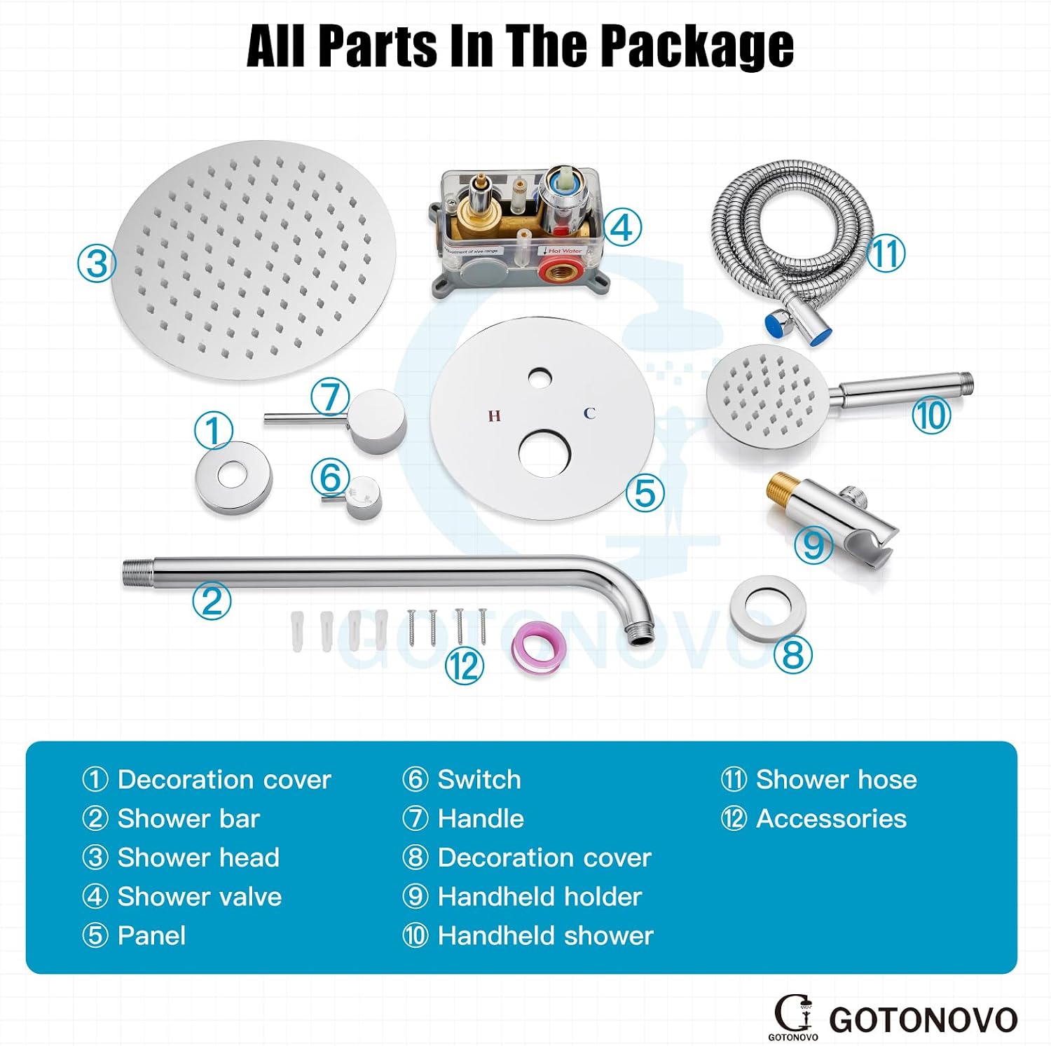 gotonovo Rain Shower System with 10 Inch Round Showerhead and Handheld High Pressure Shower Faucet Set Contain Rough in Valve, Polish Chrome
