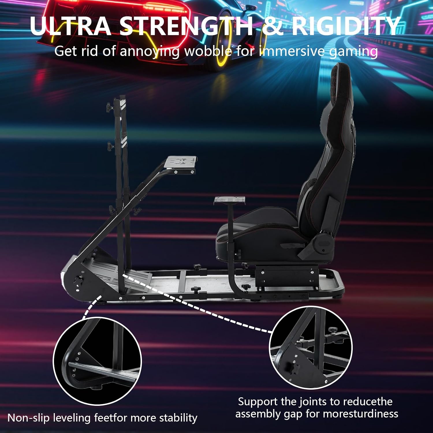 Racing Simulator Cockpit with Monitor Mount and Seat,Sim Racing Cockpit Compatible with Fanatec,PXN,Thrustmaster and Logitech Adjustable Driving Simulators,Excluding Handbrake, Pedals & Monitor (Black)